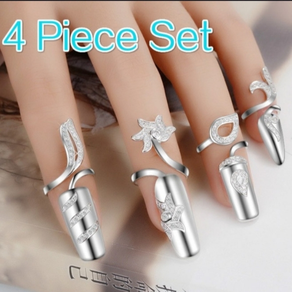 Jewelry - 🎀4pc. 925 & White Gold Creative Nail Ring Set